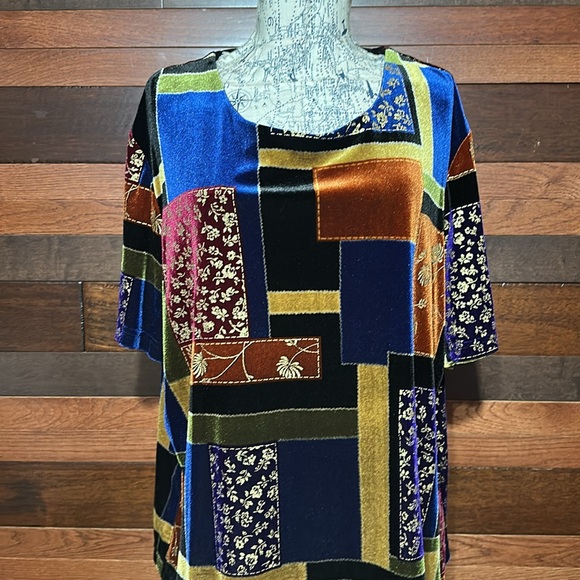 Vintage Blair Multicolor Patchwork Velor Blouse - Picture 4 of 10
